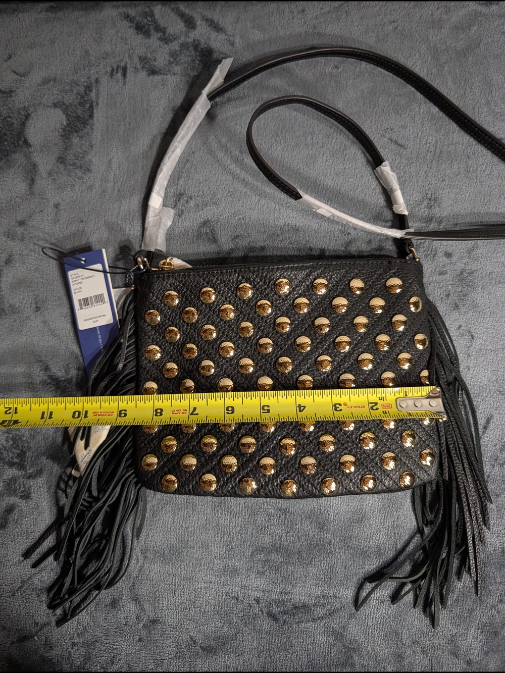 Rebecca Minkoff Black Crossbody with Gold Studs & Fringe